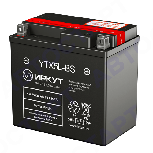 Аккумулятор Иркут 4,5Ач YTX5L-BS (4,6 Ач о.п. CT1205)
