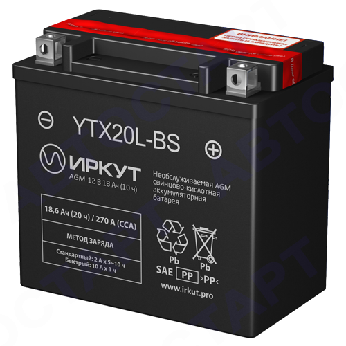 Аккумулятор Иркут 18Ач YTX20L-BS (18,6 Ач о.п. CT12201)