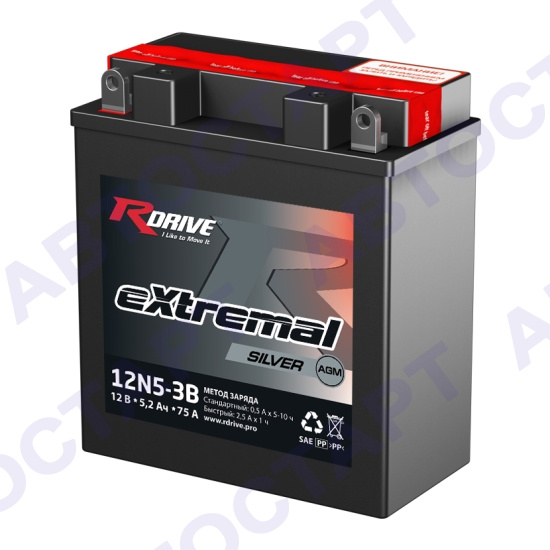 Аккумулятор RDrive eXtremal Silver 5Ач 12N5-3B (5,2Ач CT1205.1, YB5L-B)